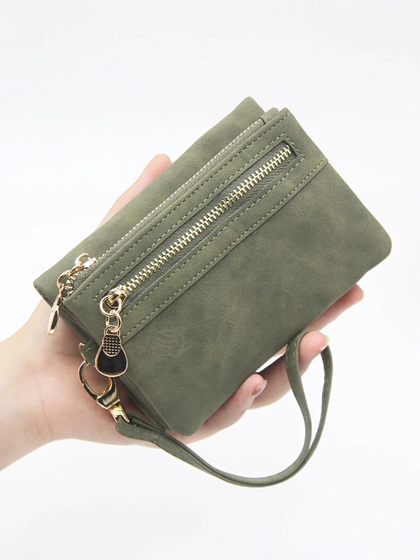 Color: Ivory - Retro foldingzipper wallet high-quality PUleather portablemultifunctional women's wa F640-12000035869013130