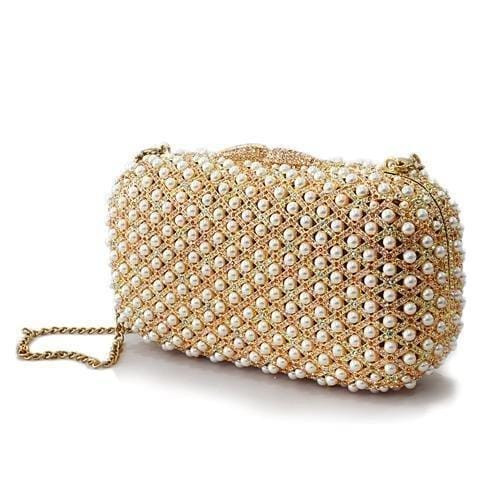 LO2377 - Gold White Metal Clutch with Top Grade Crystal  in Multi Color A874-LO2377
