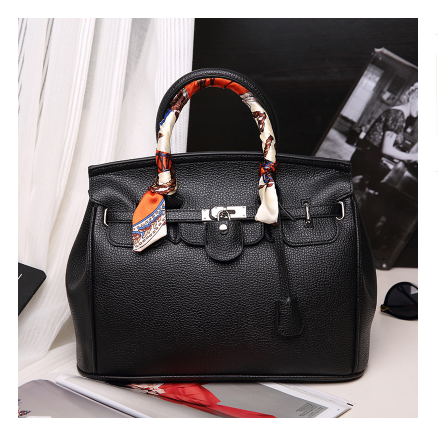 Color: Black with silk scarf - 2021 new women's bag Europe and the United States lock buckle micro- Q119-CJBHNSNS05627-Black with silk scarf