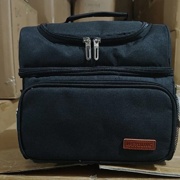 Color: black - Double Layer Lunchbox Storage Thermal Bag Large Capacity Tote Shoulder Food Drink In F640-12000038721585201