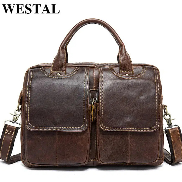 Color: Dark Grey, Ships From: CHINA - WESTAL Men's Bag Genuine Leather Men's Briefcases Laptop Bag  F640-10000015693056554
