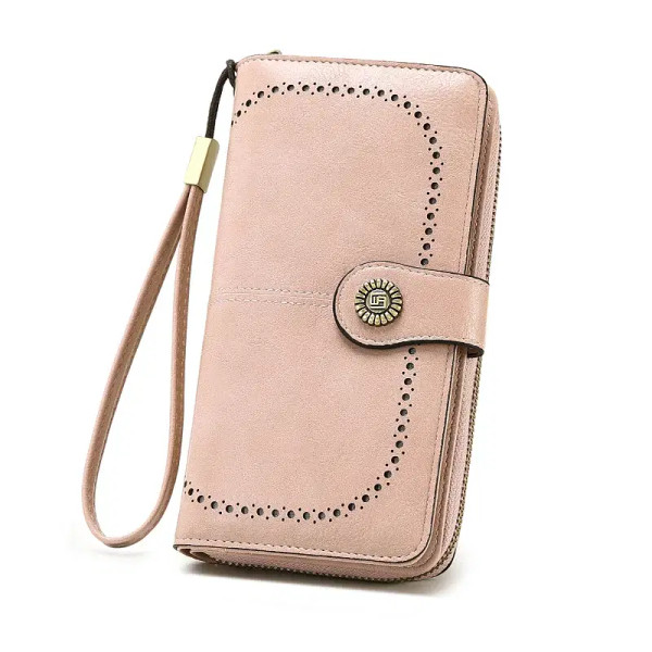 Color: Pink - Vintage Large Capacity Women's Purse, Monochromatic, Multi-card, Long Wallet, Multi-f F640-12000038584451786