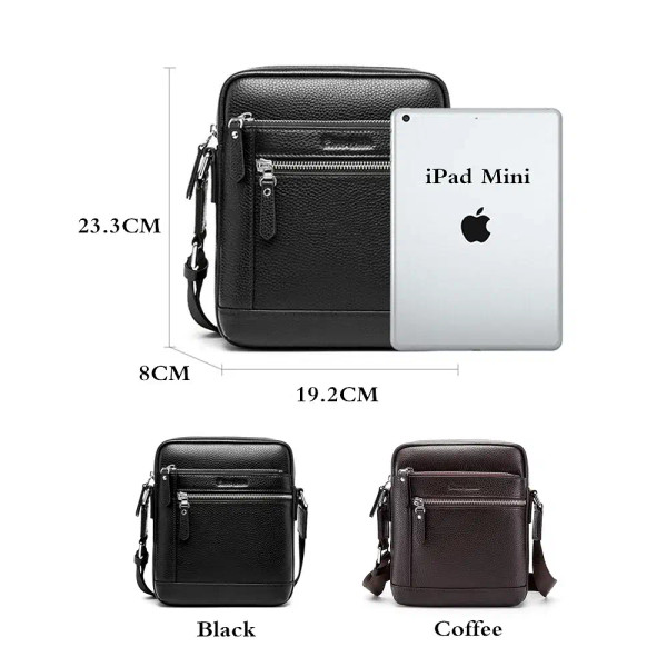 Color: green, Ships From: CN - BISON DENIM Classic Black Male Bag Genuine Leather Business Crossbod F640-12000032851433012