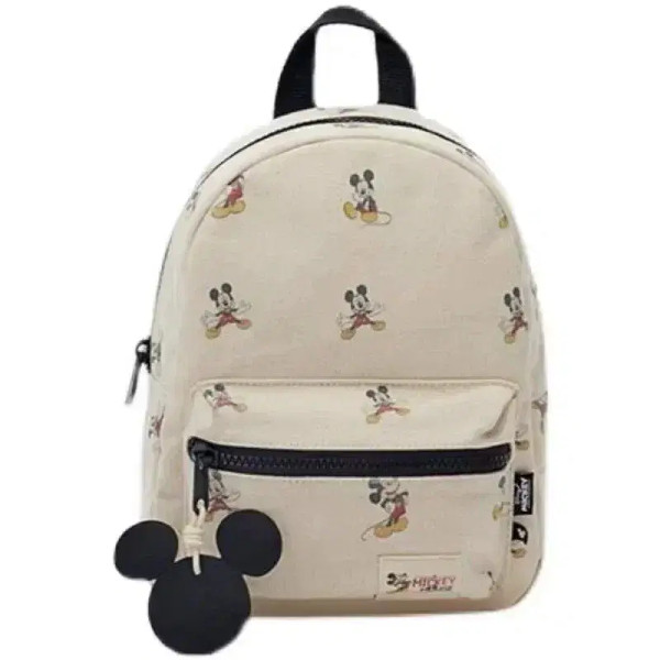 Color: Beige - Disney New Mickey Cartoon Fashion Backpack Women's Minnie Canvas School Bag Boys and F640-12000041508975700