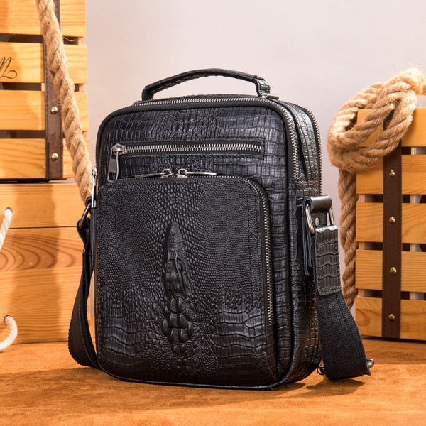 Color: Crocodile Pattern Black - Leather Large-capacity Retro Shoulder Messenger Bag Q119-CJYD197738506FU