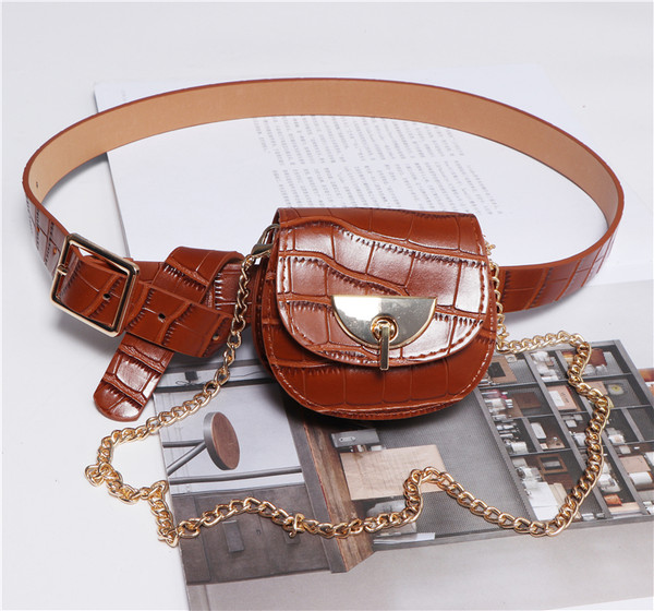 Color: Brown, Style: Style B - Detachable belt and chain pouch Q119-CJBHNSNS14765-Brown-Style B