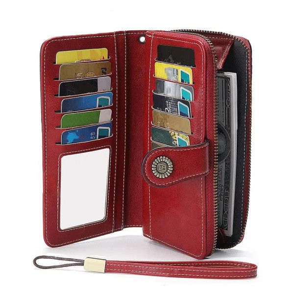 Color: Orange - Vintage Large Capacity Women's Purse, Monochromatic, Multi-card, Long Wallet, Multi F640-12000038584451788