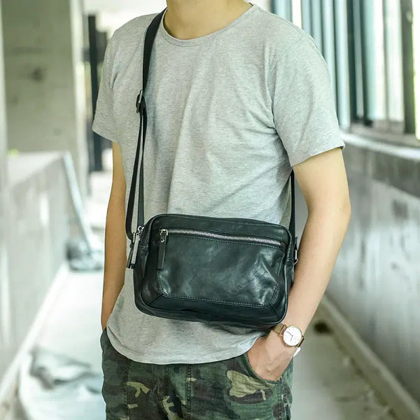 New Men's Leather Shoulder Bag Head Layer Cowhide Mini Casual Small Satchel Handmade Fashion Messen F640-3256807523232824