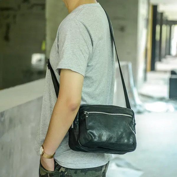 New Men's Leather Shoulder Bag Head Layer Cowhide Mini Casual Small Satchel Handmade Fashion Messen F640-3256807523232824