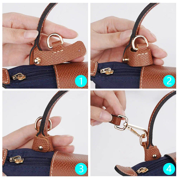 Color: Beige - 1 Set Bag Strap For Longchamp Mini Punch-free Genuine Leather Shoulder Strap Set Tra F640-12000040668908106
