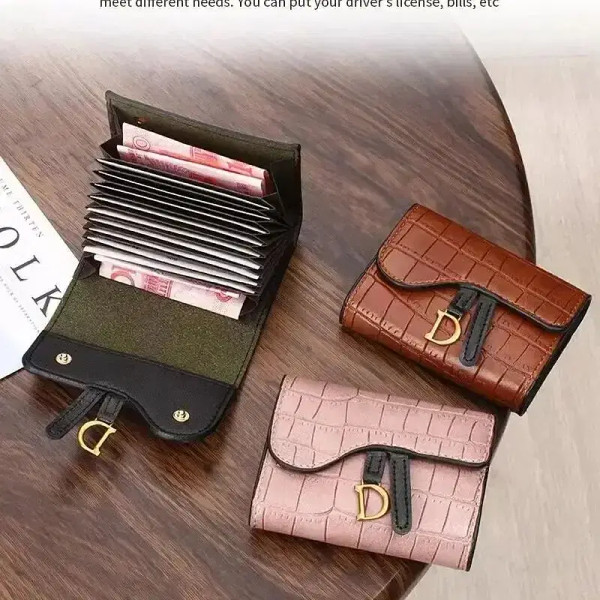 Color: green - Women Luxury Card Holder Short Walet MiniPU Letter Wallet Multi Card Card Holder Sma F640-12000031481773264