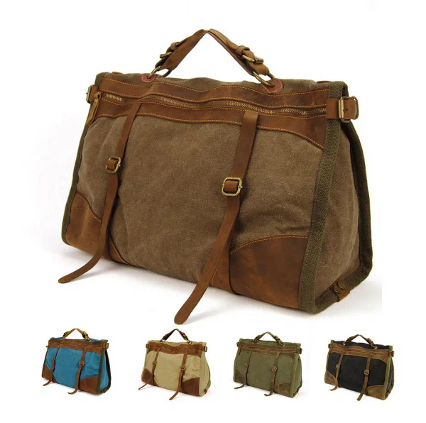 Color: GRAY - Vintage Retro military Canvas + Leather men travel bags luggage bags men weekend Bag  F640-59024861007