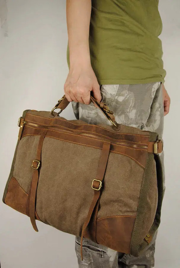 Color: GRAY - Vintage Retro military Canvas + Leather men travel bags luggage bags men weekend Bag  F640-59024861007
