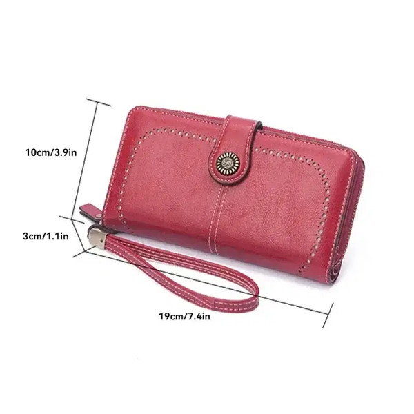 Color: Yellow - New Retro Long Purse Vintage Solid Color Oil Wax Hollowed Out Wallet Multifunction  F640-12000038826881682