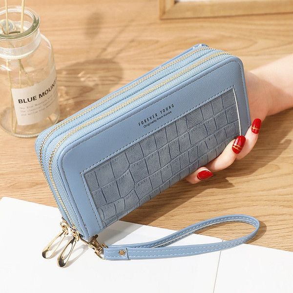 Color: A Blue - Ladies Long Large-capacity Double Zipper Wallet Q119-CJNS109477310JQ