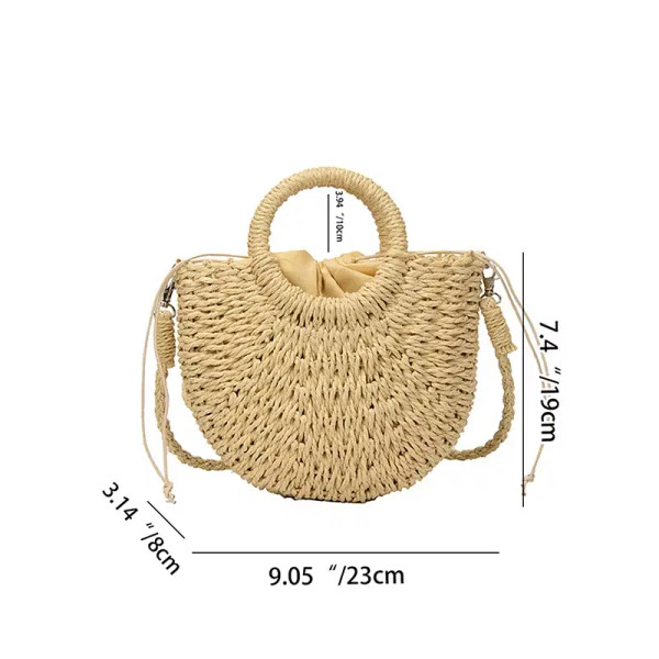 Color: army green - Handwoven Straw Rattan Half-Moon Beach Handbag Large Capacity Women Summer Holl F640-12000036991521269
