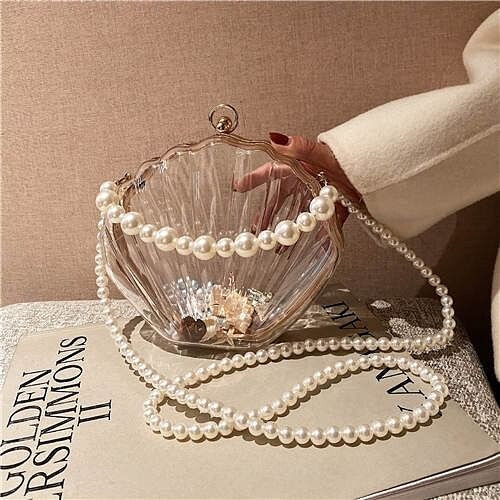Fashion Pearl Chain Shell Shaped Design Wholesale Women Shoulder Bag - White A392-fhbg0317