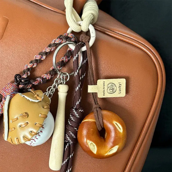 Color: Light Grey - DIY Bag Pendant Creative Bread Weaving Rope Colorful Nylon Lanyard Car Keychain F640-12000043694144986