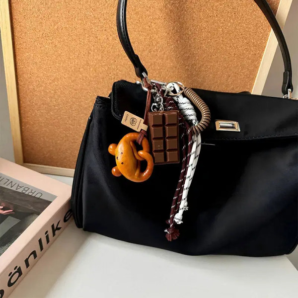 Color: Light Grey - DIY Bag Pendant Creative Bread Weaving Rope Colorful Nylon Lanyard Car Keychain F640-12000043694144986