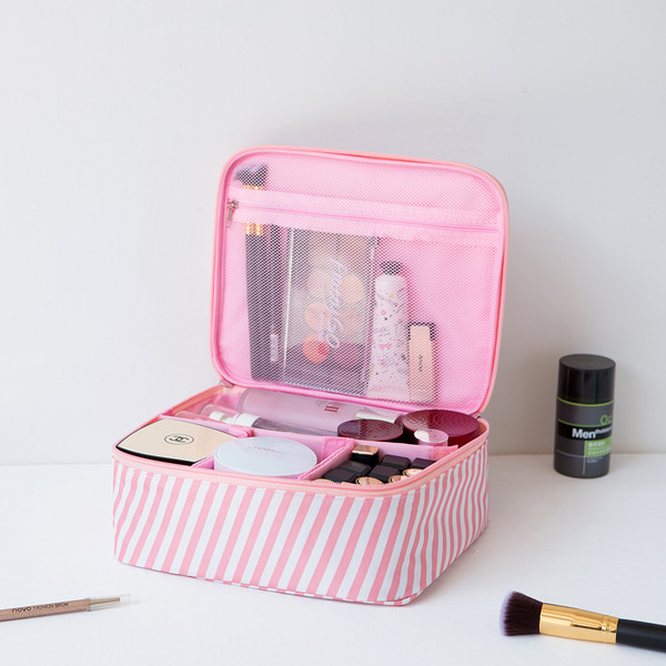 Color: Pink stripes, style: A - Large-capacity Portable Simple Cosmetic Bag Q119-CJNS116952219SH