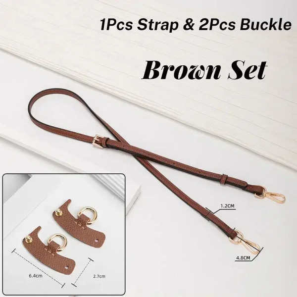 Color: Chocolate - 1 Set Bag Strap For Longchamp Mini Punch-free Genuine Leather Shoulder Strap Set F640-12000034873914998