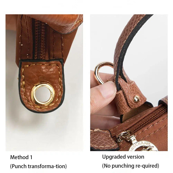 Color: Chocolate - 1 Set Bag Strap For Longchamp Mini Punch-free Genuine Leather Shoulder Strap Set F640-12000034873914998