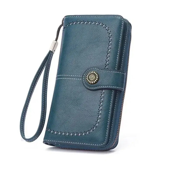 Color: Black - New Retro Long Purse Vintage Solid Color Oil Wax Hollowed Out Wallet Multifunction L F640-12000038817288979