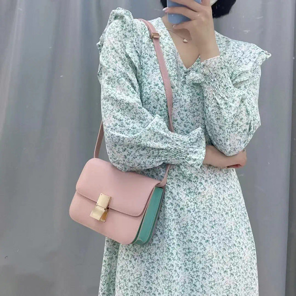 Color: SKY BLUE, Size: L - Factory Genuine Leather Ladies Tofu Bag Luxury Design Handbag Purse Smal F640-12000033444466285