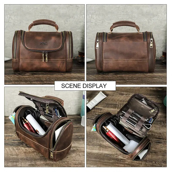 CONTACT'S Genuine Leather Cosmetic Bag for Men Travel Toiletries Bags Designer Top-handle Makup Was F640-3256806161252807