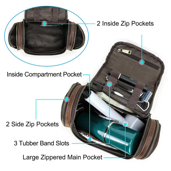 CONTACT'S Genuine Leather Cosmetic Bag for Men Travel Toiletries Bags Designer Top-handle Makup Was F640-3256806161252807