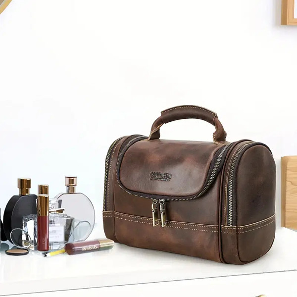 CONTACT'S Genuine Leather Cosmetic Bag for Men Travel Toiletries Bags Designer Top-handle Makup Was F640-3256806161252807