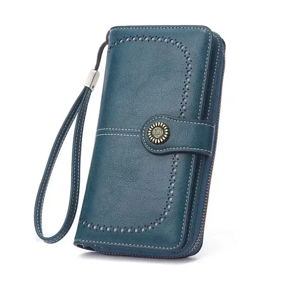 Color: Orange - New Retro Long Purse Vintage Solid Color Oil Wax Hollowed Out Wallet Multifunction  F640-12000038838833032