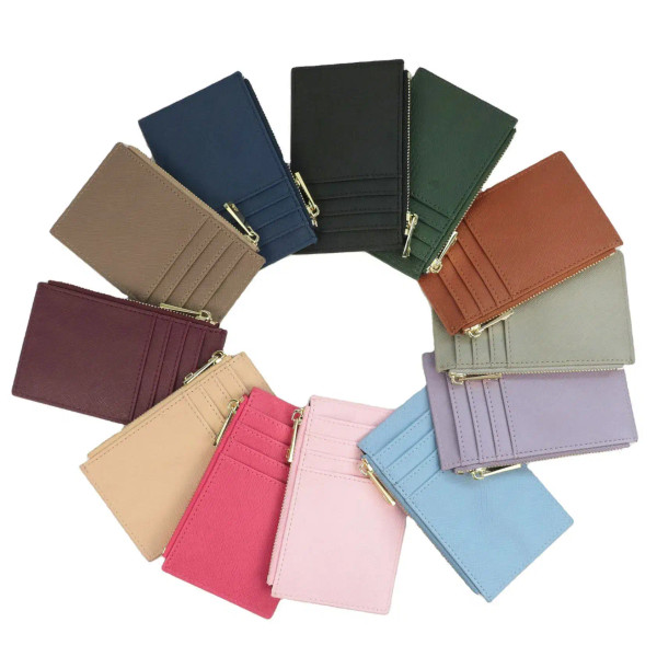Color: Orange - Custom Name Saffiano Leather Zip CardHolder Multiple Colors Ultra Thin Coin Purse D F640-12000038409815300