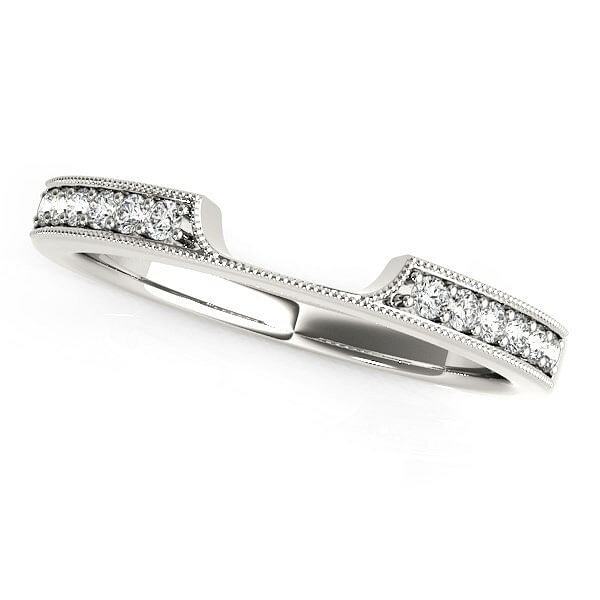 Size: 7.5 - 14k White Gold Curved Section Antique Style Diamond Wedding Band (1/8 cttw) P150-07637-7.5