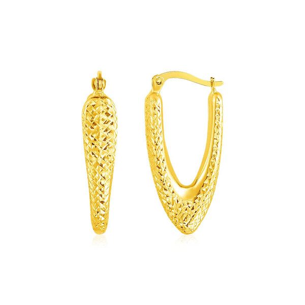 14k Yellow Gold V Shaped Puffed Hoop Earrings P150-64496