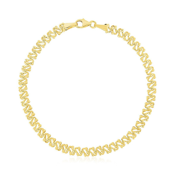 Size: 7'' - 14k Yellow Gold High Polish Textured Fancy Chain Bracelet (4mm) P150-59660-7