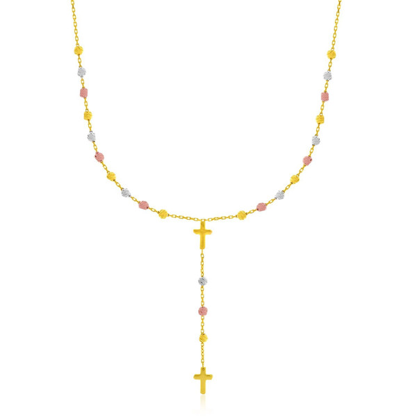 Size: 17'' - 14k Tri-Color Gold Rosary Chain Necklace P150-10780-17