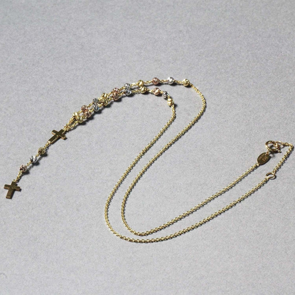 Size: 17'' - 14k Tri-Color Gold Rosary Chain Necklace P150-10780-17