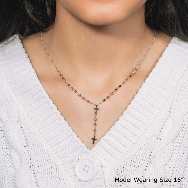 Size: 17'' - 14k Tri-Color Gold Rosary Chain Necklace P150-10780-17