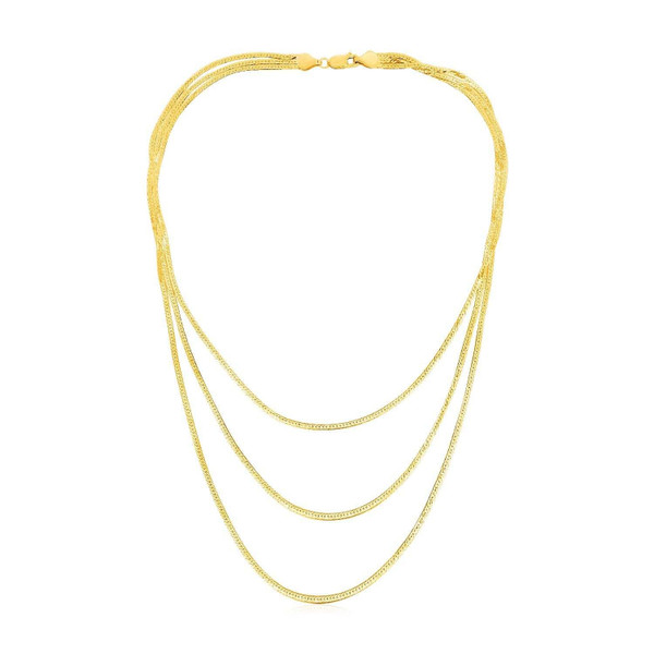 Size: 16'' - 14k Yellow Gold Three Strand Herringbone Chain Necklace P150-72967-16