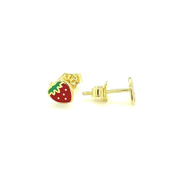 14k Yellow Gold Enameled Strawberry Childrens Earrings P150-87238