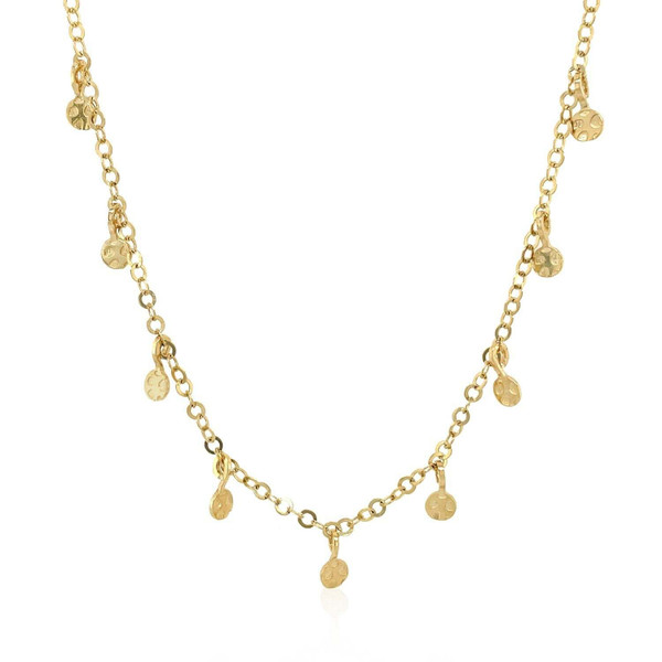 Size: 16'' - Choker Necklace with Hammered Beads in 14k Yellow Gold P150-50095-16