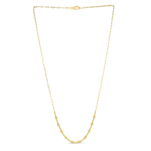 Size: 18 - 14k Yellow Gold Bead Paperclip Necklace P150-68587-18