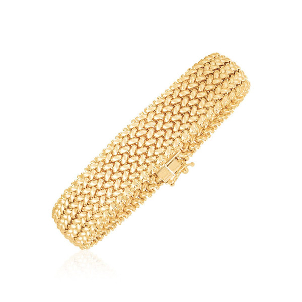 Size: 7'' - 14k Yellow Gold High Polish Thick Braided Bracelet (14.5mm) P150-40318-7