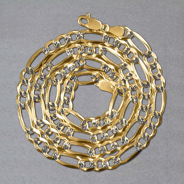 Size: 22'' - 14K Yellow Gold Solid Pave Figaro Chain (5.90 mm) P150-34386-22
