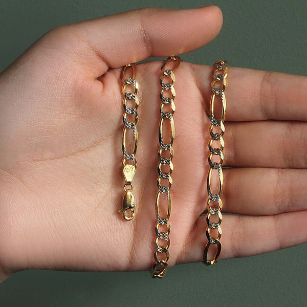 Size: 22'' - 14K Yellow Gold Solid Pave Figaro Chain (5.90 mm) P150-34386-22