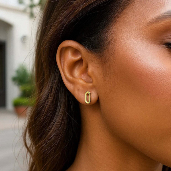 14k Yellow Gold Paperclip Link Stud Earrings P150-16687
