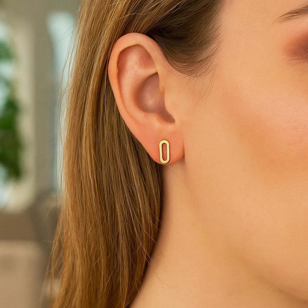 14k Yellow Gold Paperclip Link Stud Earrings P150-16687