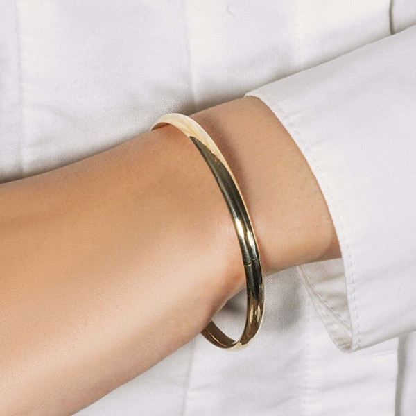 Size: 7'' - 10k Yellow Gold Dome Style Shiny Bangle (3.30 mm) P150-37788-7