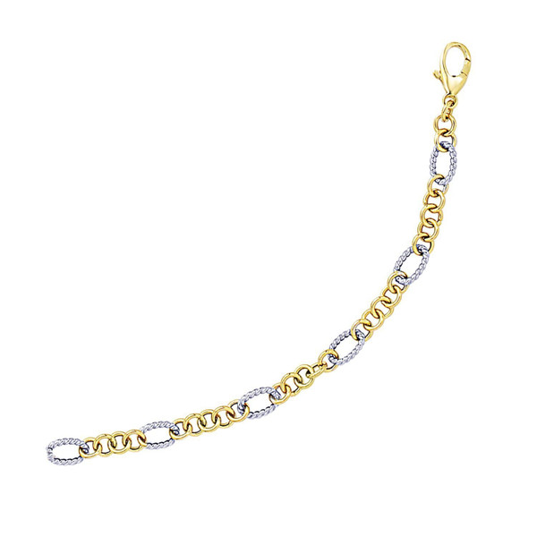 Size: 7.25'' - 14k Two-Tone Gold Rope Motif Oval and Round Link Chain Bracelet P150-64095-7.25
